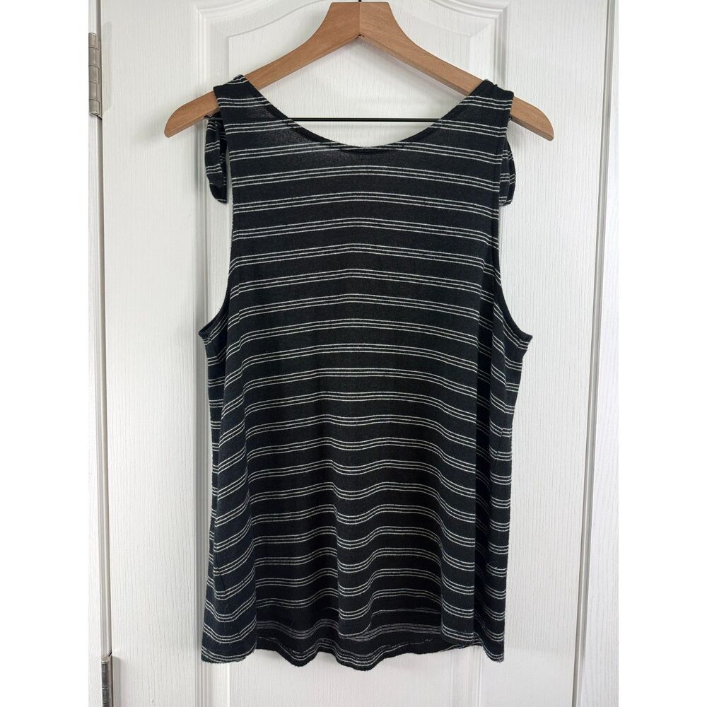 A New Day Black White Striped Tie Shoulder Tank Top Women’s Large Stretch Casual - Picture 2 of 8